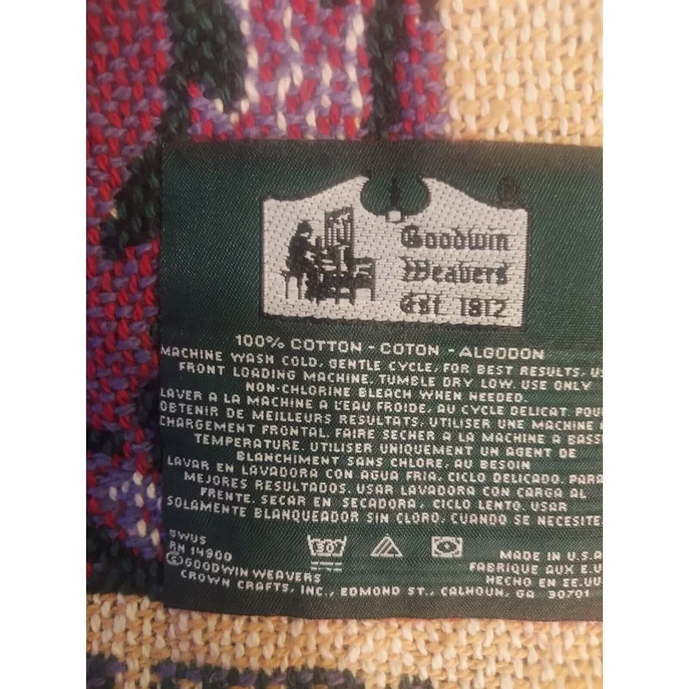 Goodwin Weaver 100% Cotton Tapestry Throw Made‎ In Usa 42x63 Poinsettias